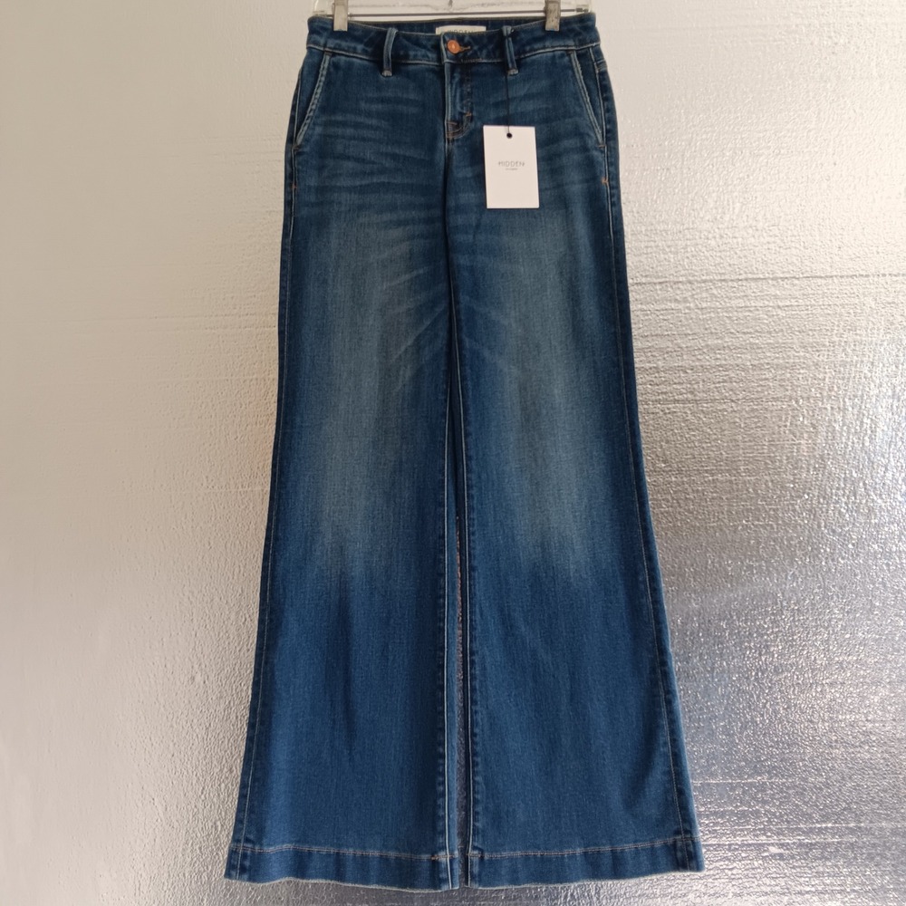 Hidden Jeans Happi Women 25 *28x33 Blue New Low Rise Wide leg Comfort Flare - Picture 2 of 11